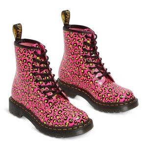 Dr. Martens Women's 1460 Leopard Smooth Leather Lace Up Boots - Pink